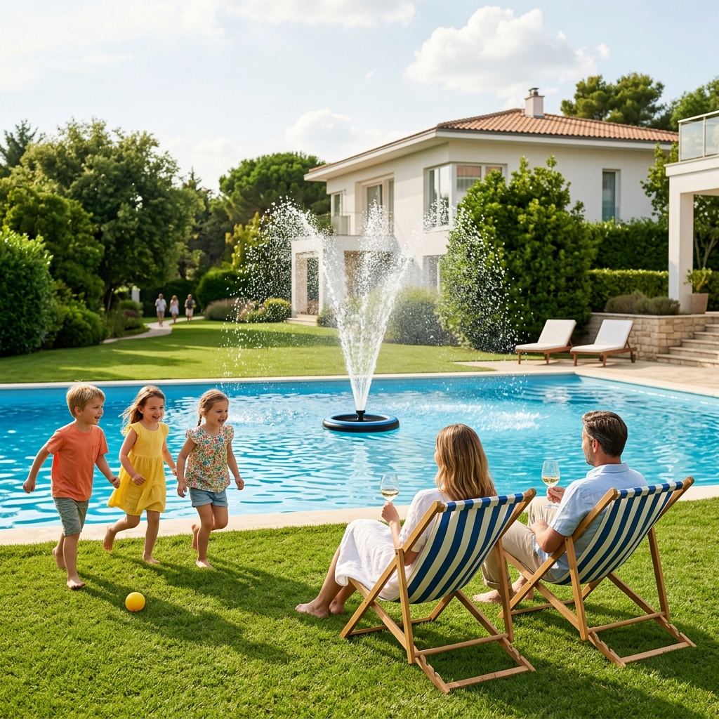 Family Relaxing by Luxury Villa Pool Family Relaxing by Luxury Villa Pool