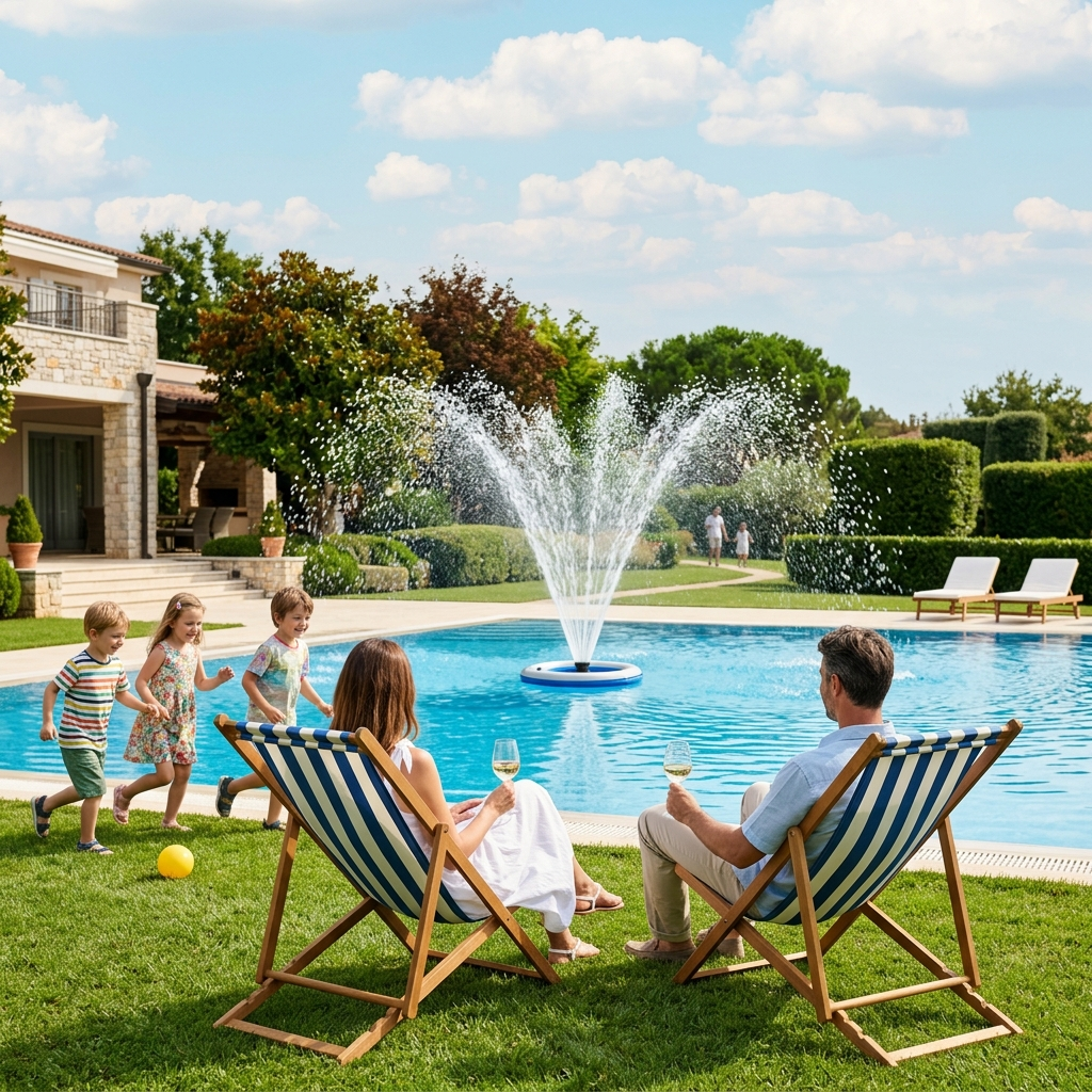 Family Relaxing by Luxury Villa Pool Family Relaxing by Luxury Villa Pool