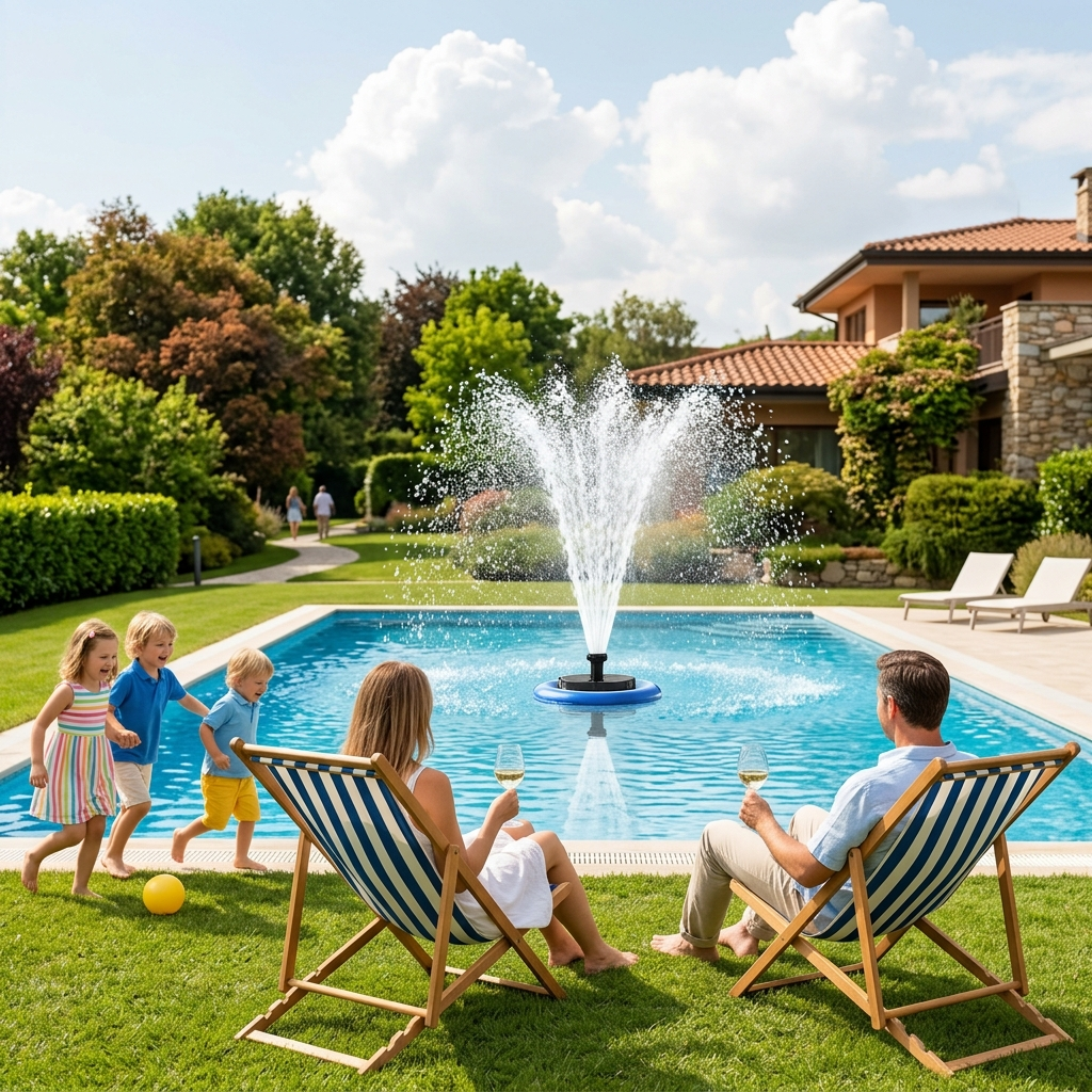 Family Relaxing by Luxury Villa Pool Family Relaxing by Luxury Villa Pool