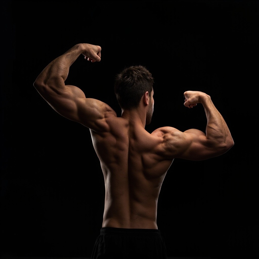 Man's Muscular Arm after Workout on Black