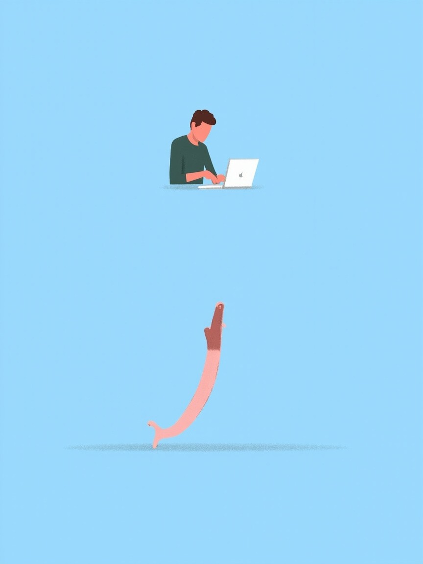 Man Busy Working on Laptop against Blue Background