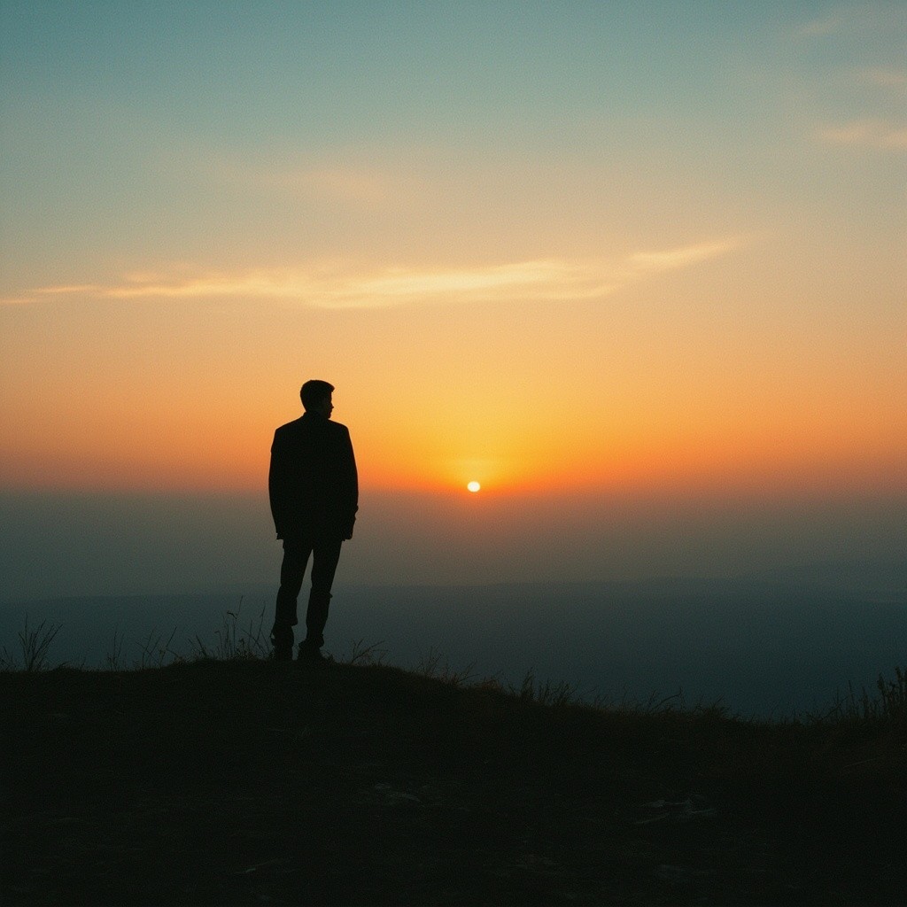 Man Looking Towards the Horizon at Dawn
