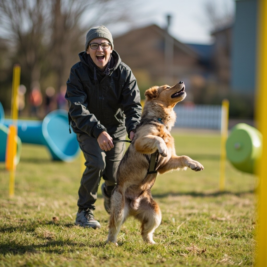 Man Playing in a Dog Park Playground