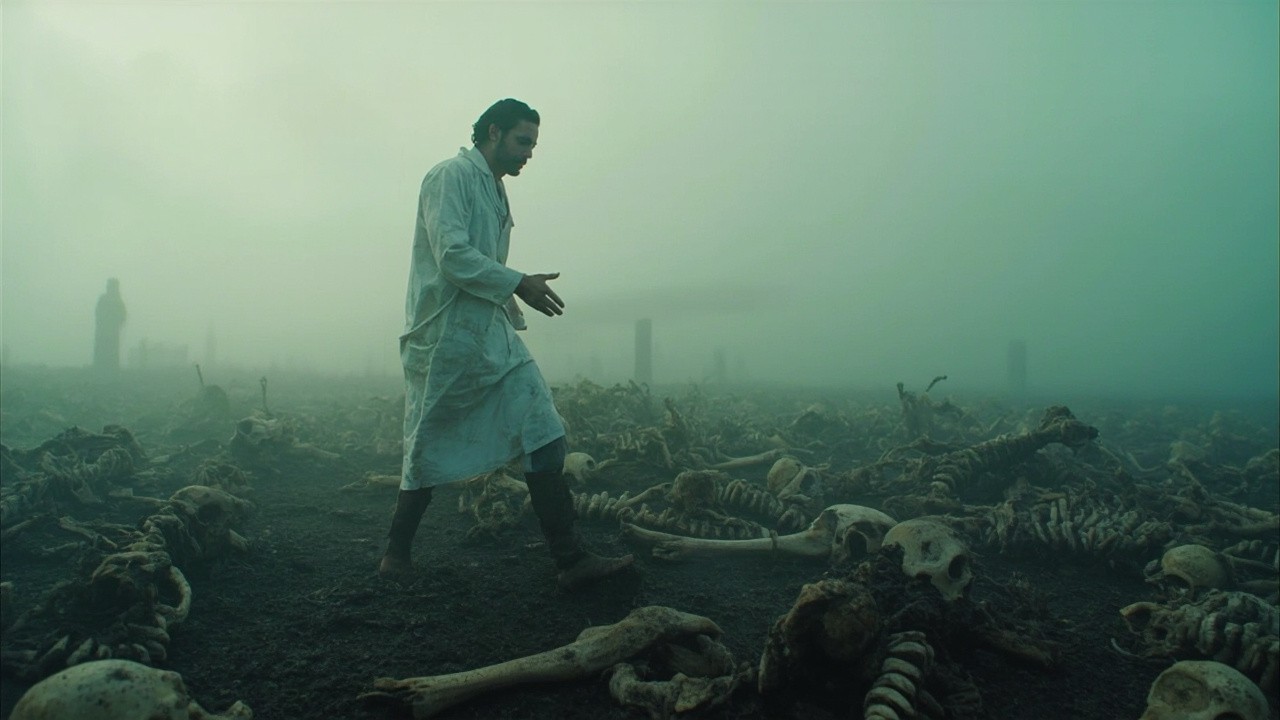 Man Surrounded by Rising Skeletons in Bone-Field