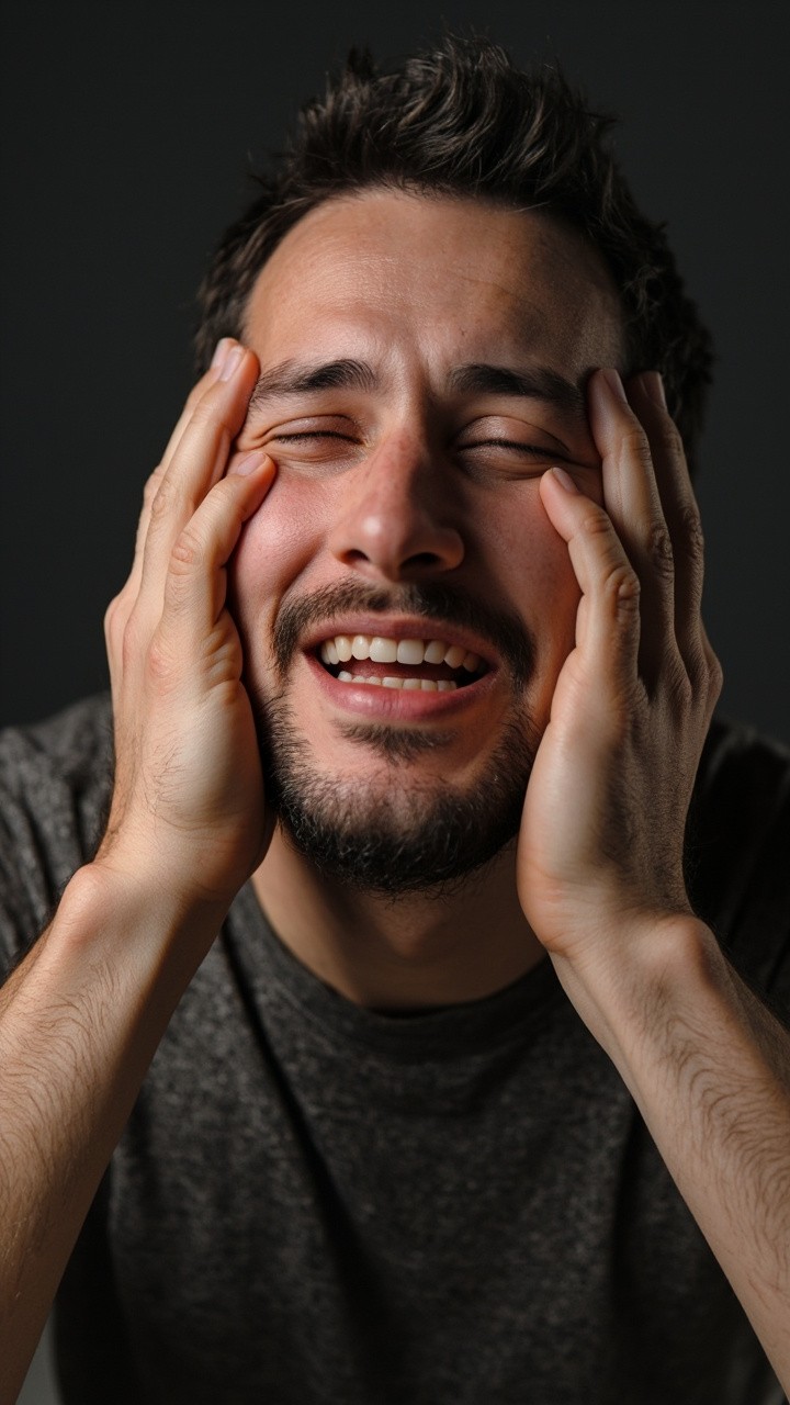 Man Tickling Himself with Expressionless Face