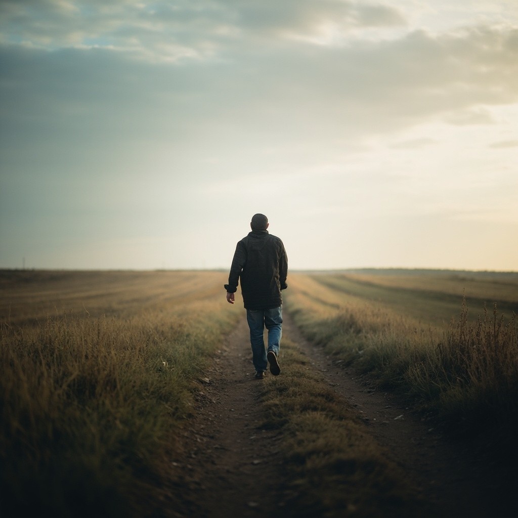 Man Walking Alone on a Mysterious Country Trail