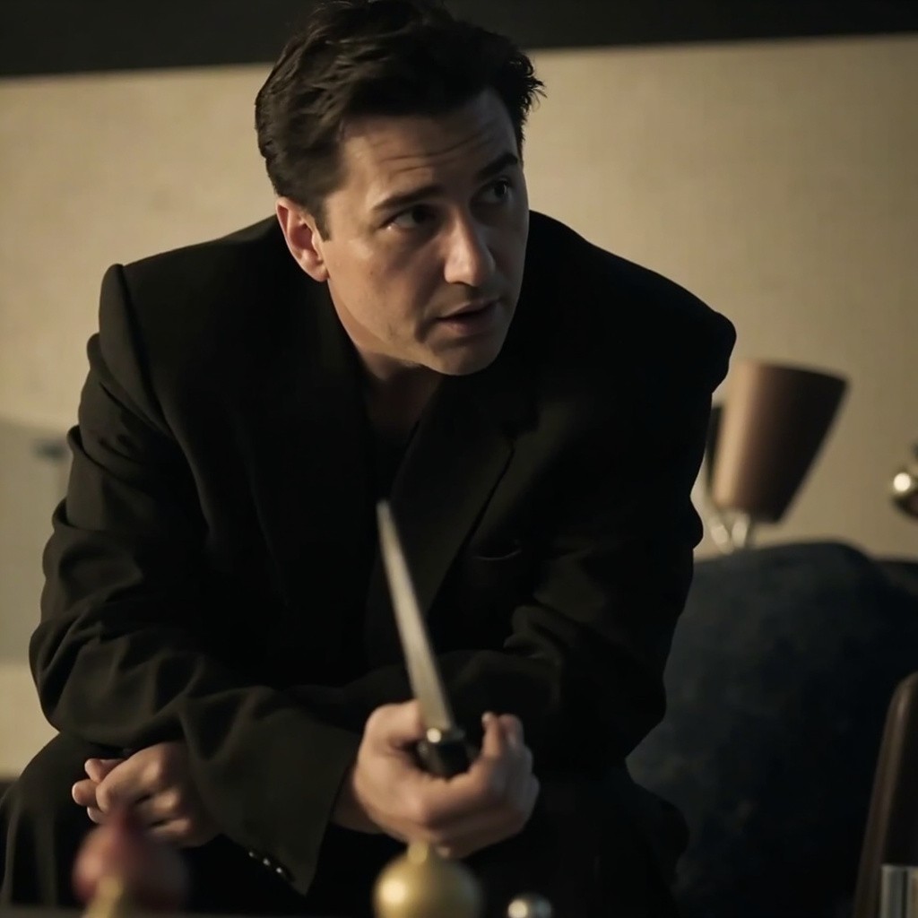 Man in Black Blazer Holding Knife