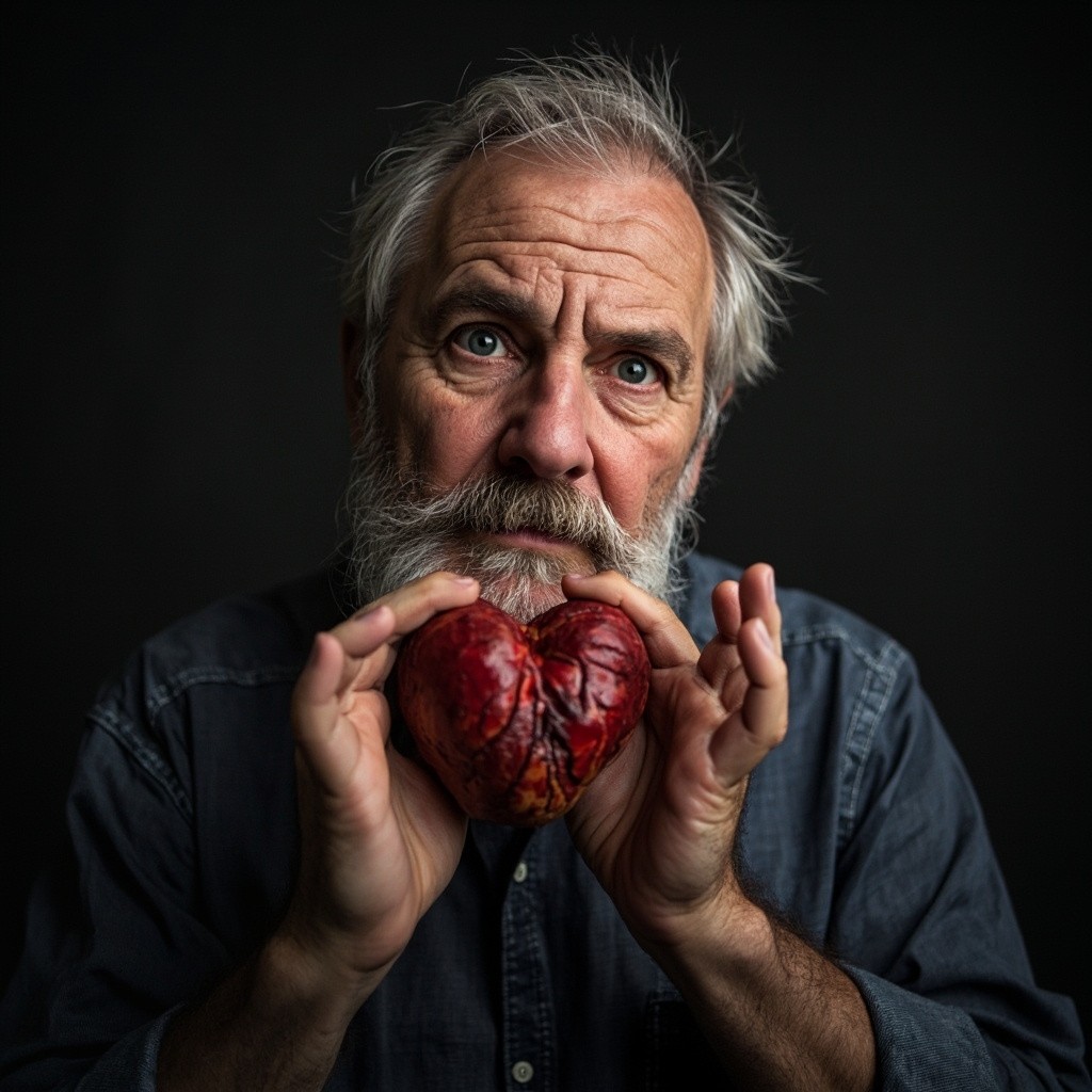Man with Gray Beard Ripping His Heart Out