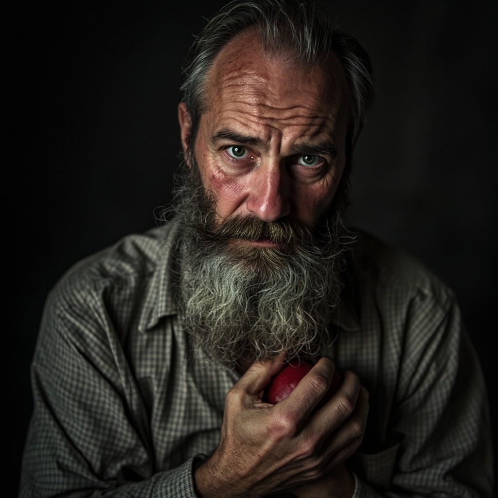 Man with Grey Beard Pulls Out Heart