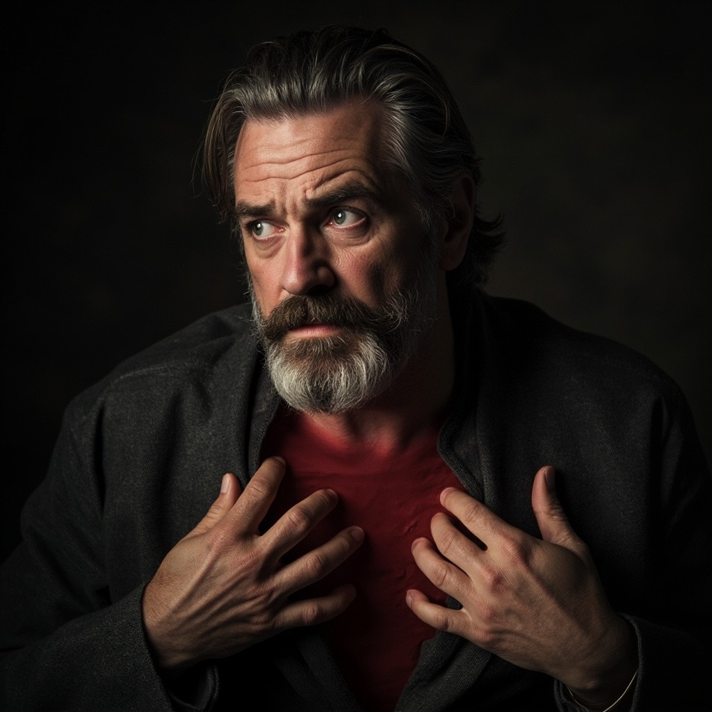 Man with Grey Beard Rips Out His Heart