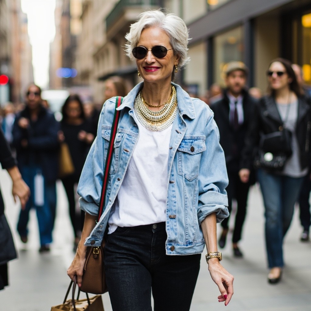 Mature City Influencer with Stylish Denim Outfit