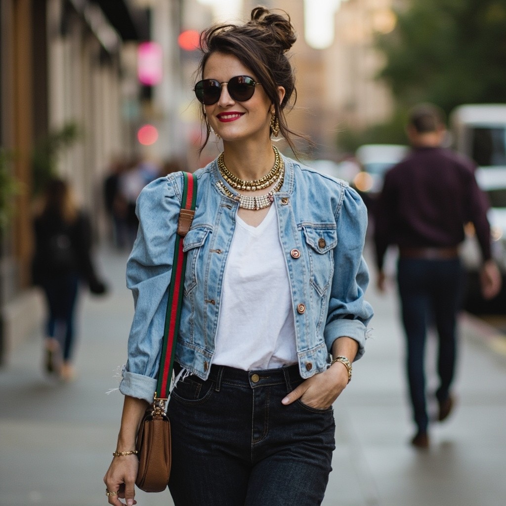 Mature Fashion Influencer Shopping in City