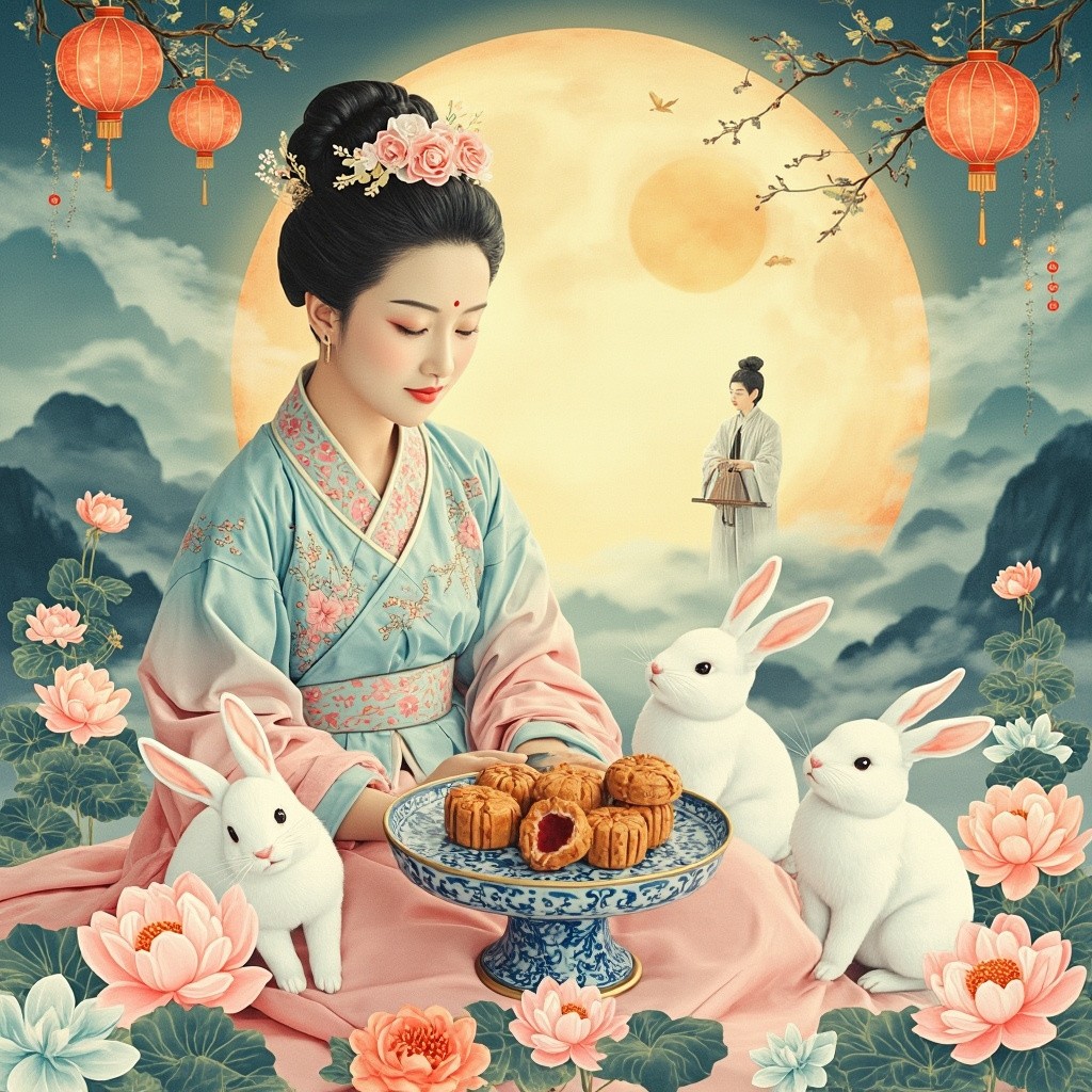 Mid-Autumn Festival Celebration in Traditional Chinese Aesthetics
