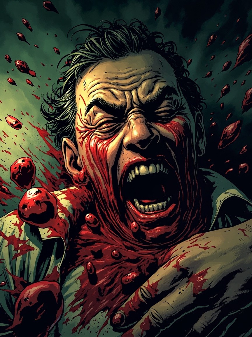 Middle-Aged Villain's Dramatic Heart Attack in Anime Style