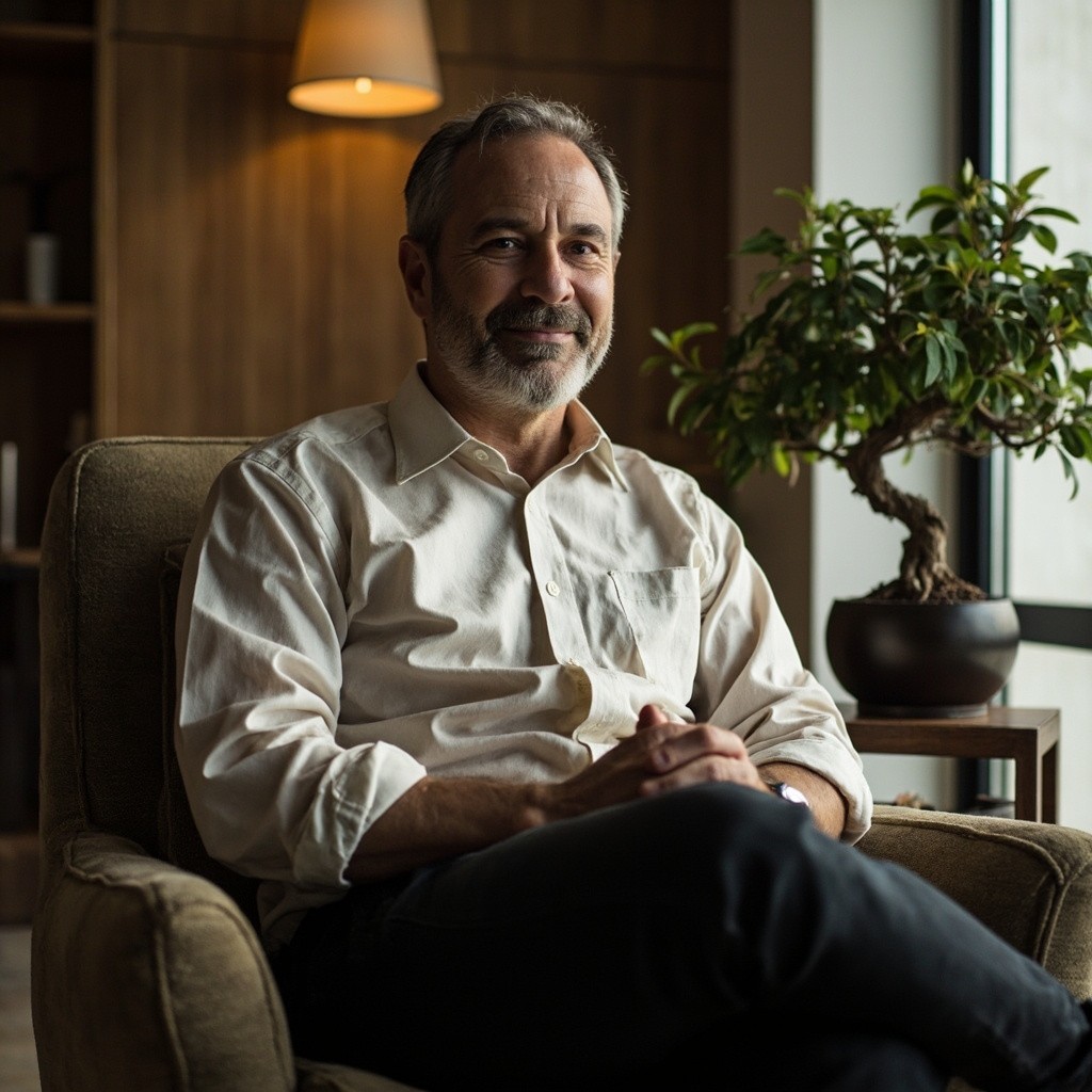 Middle-aged Psychologist in Cozy Modern Room