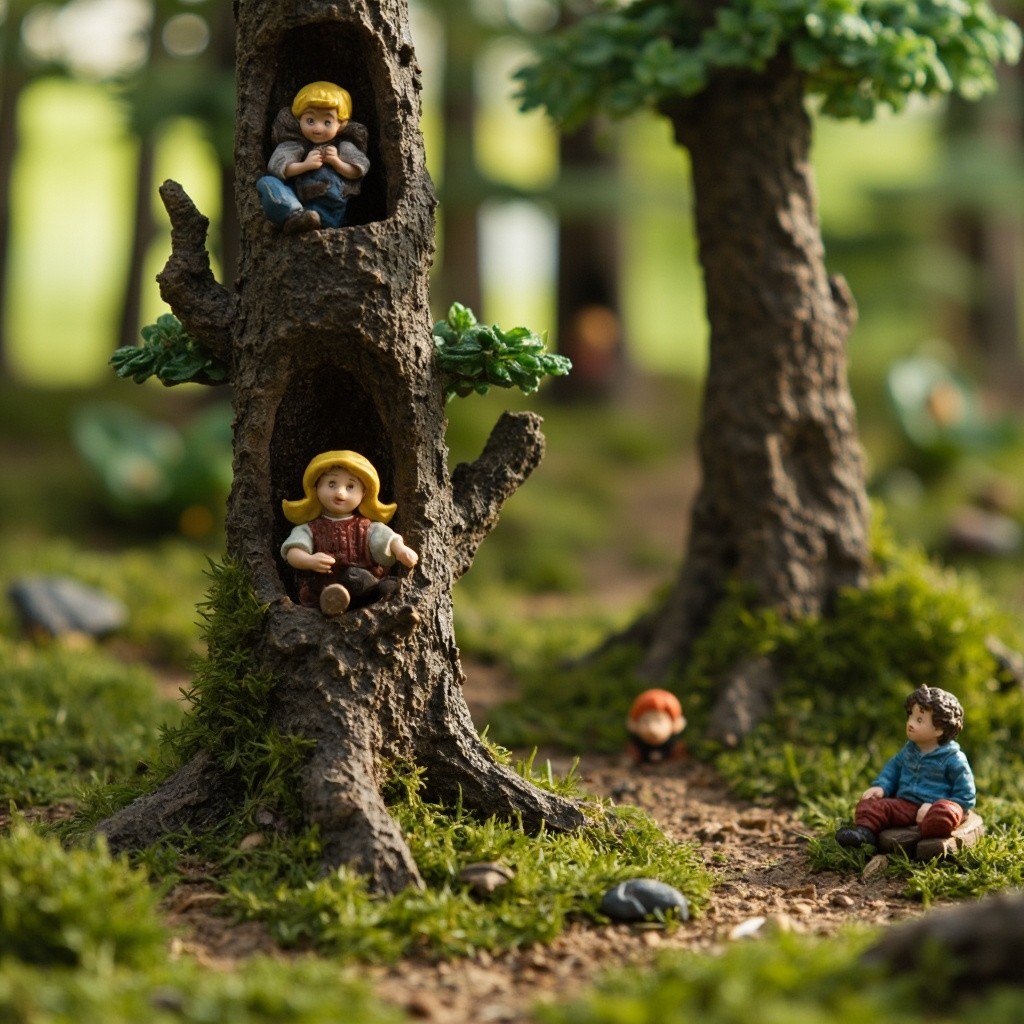 Miniature People in Fairy Tale Tree Trunks