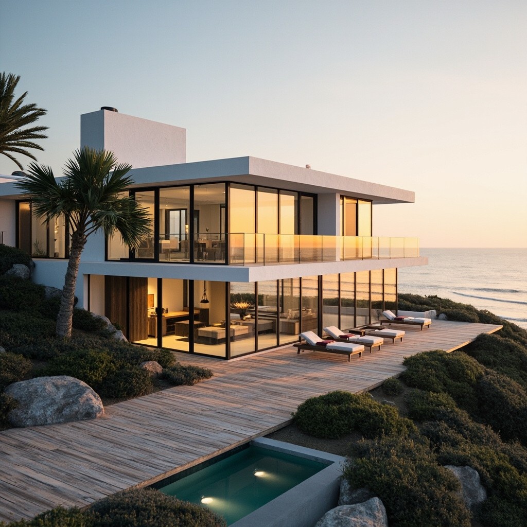 Modern Coastal House at Sunset with Ocean View