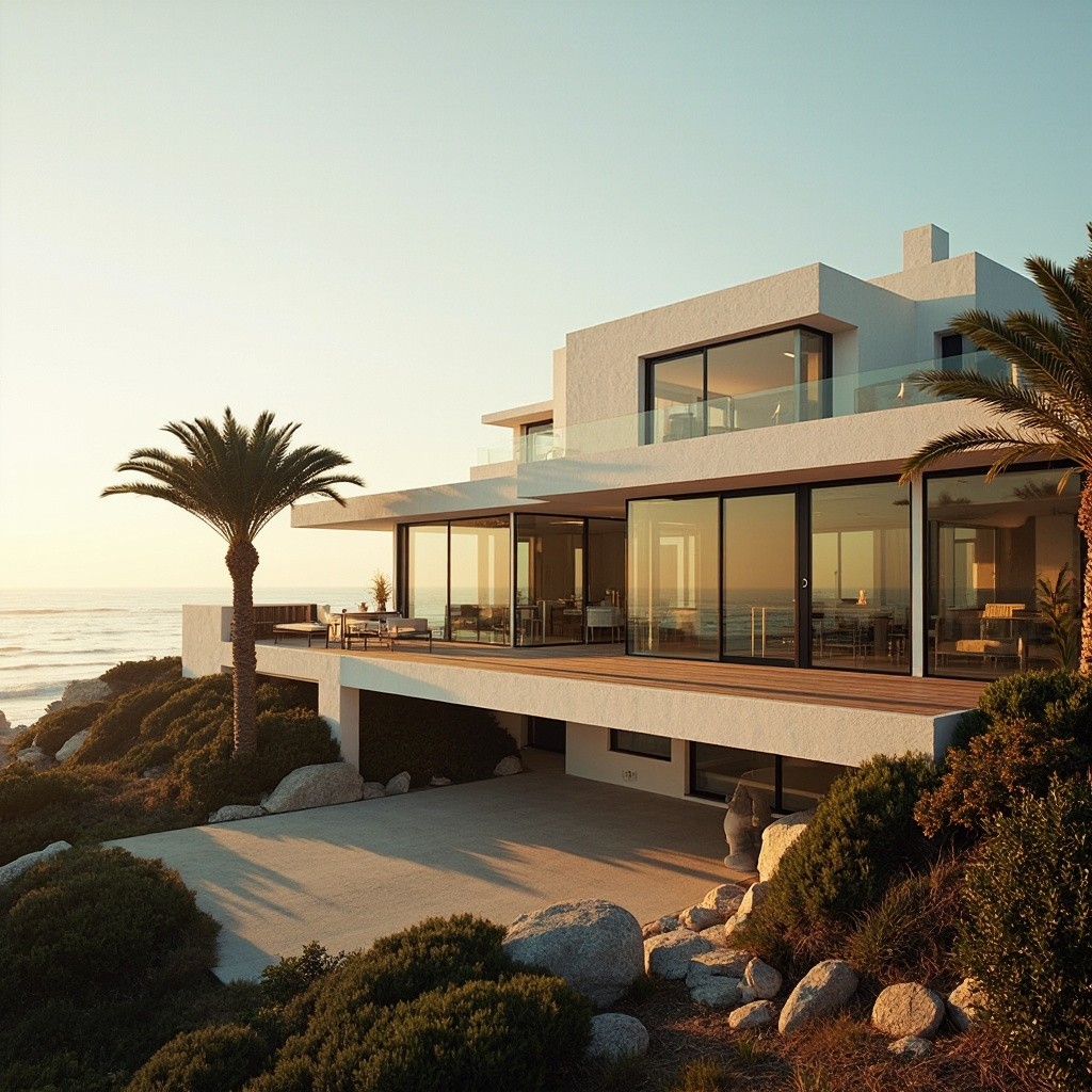 Modern Coastal House with Ocean View at Sunset