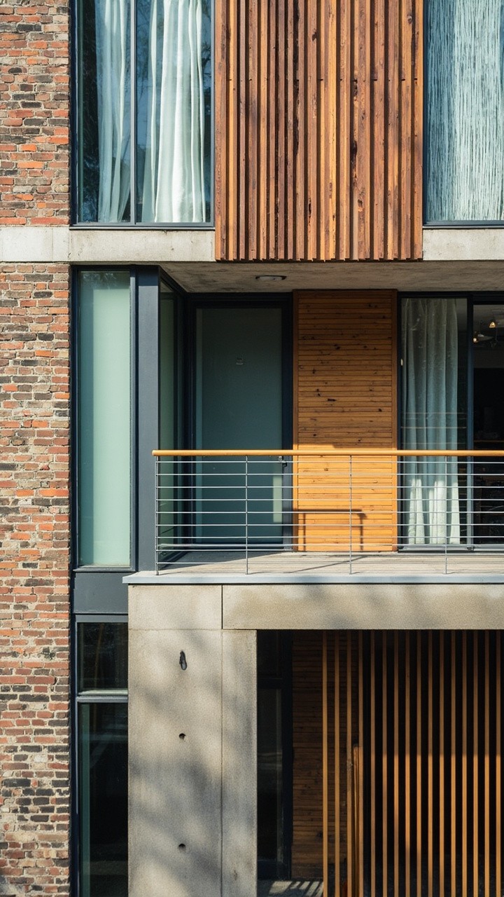 Modern-Rustic Building Facade with Mixed Materials