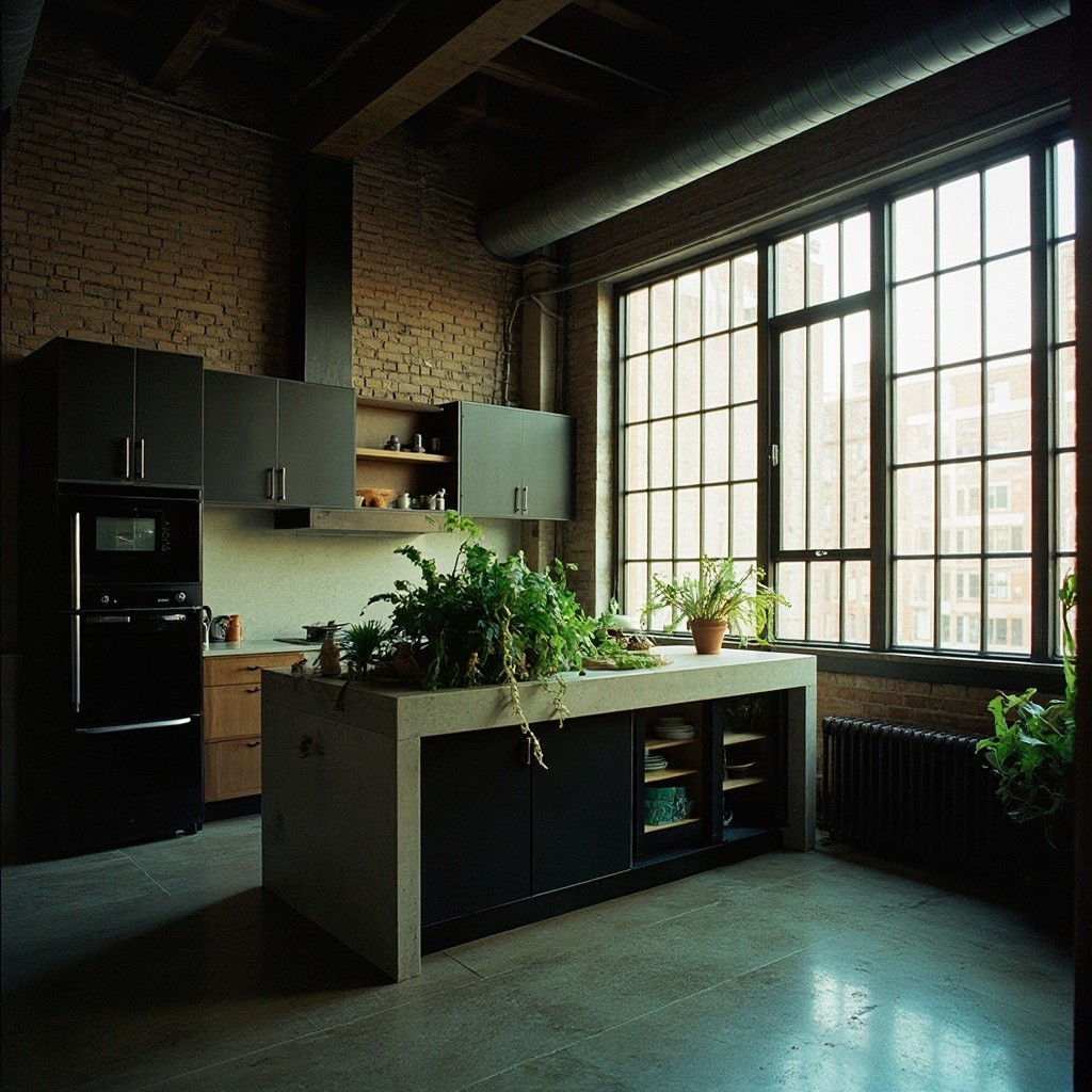 Moody Brooklyn Loft Kitchen with Rustic Accents