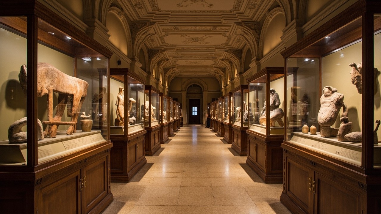 Museum Hallway Exhibiting Archeological Artifacts in Baroque Style
