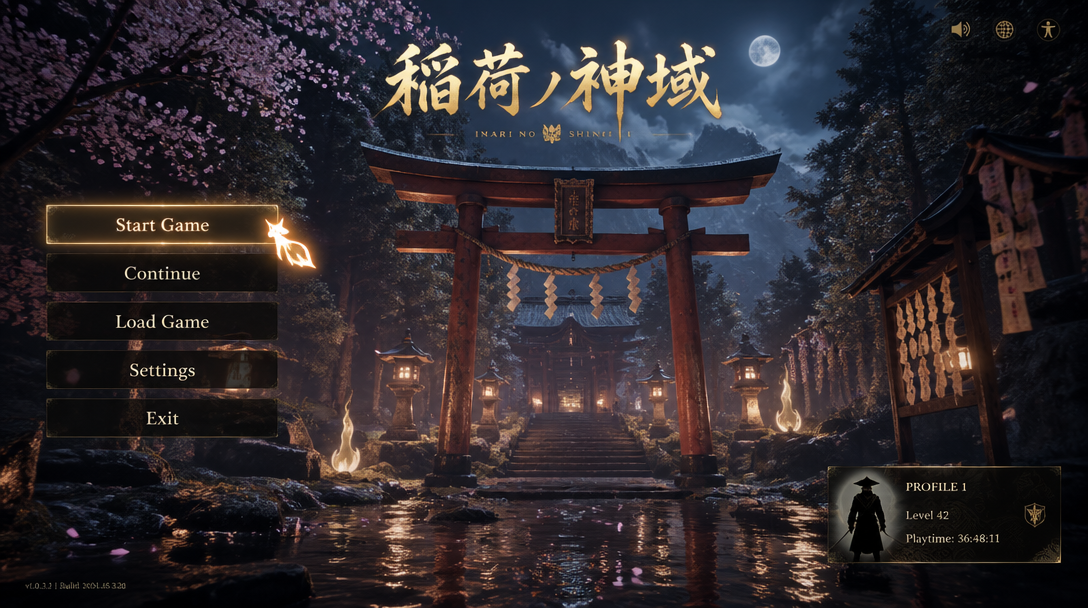 Explore a cinematic Japanese game menu with ultra-detailed textures Explore a cinematic Japanese game menu with ultra-detailed textures