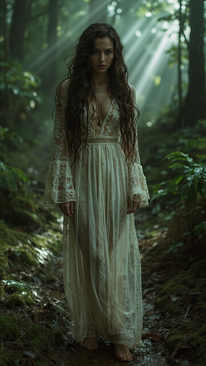 Mystical Forest Woman in Bohemian Maxi Dress