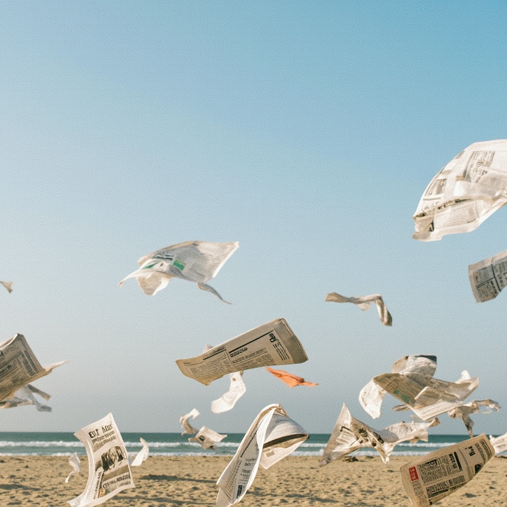 Newspapers Fluttering in the Beach Wind
