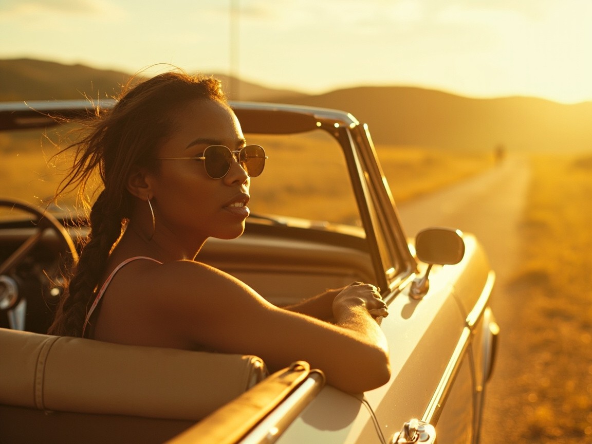 Nigerian Woman's Countryside Drive in Vintage Convertible