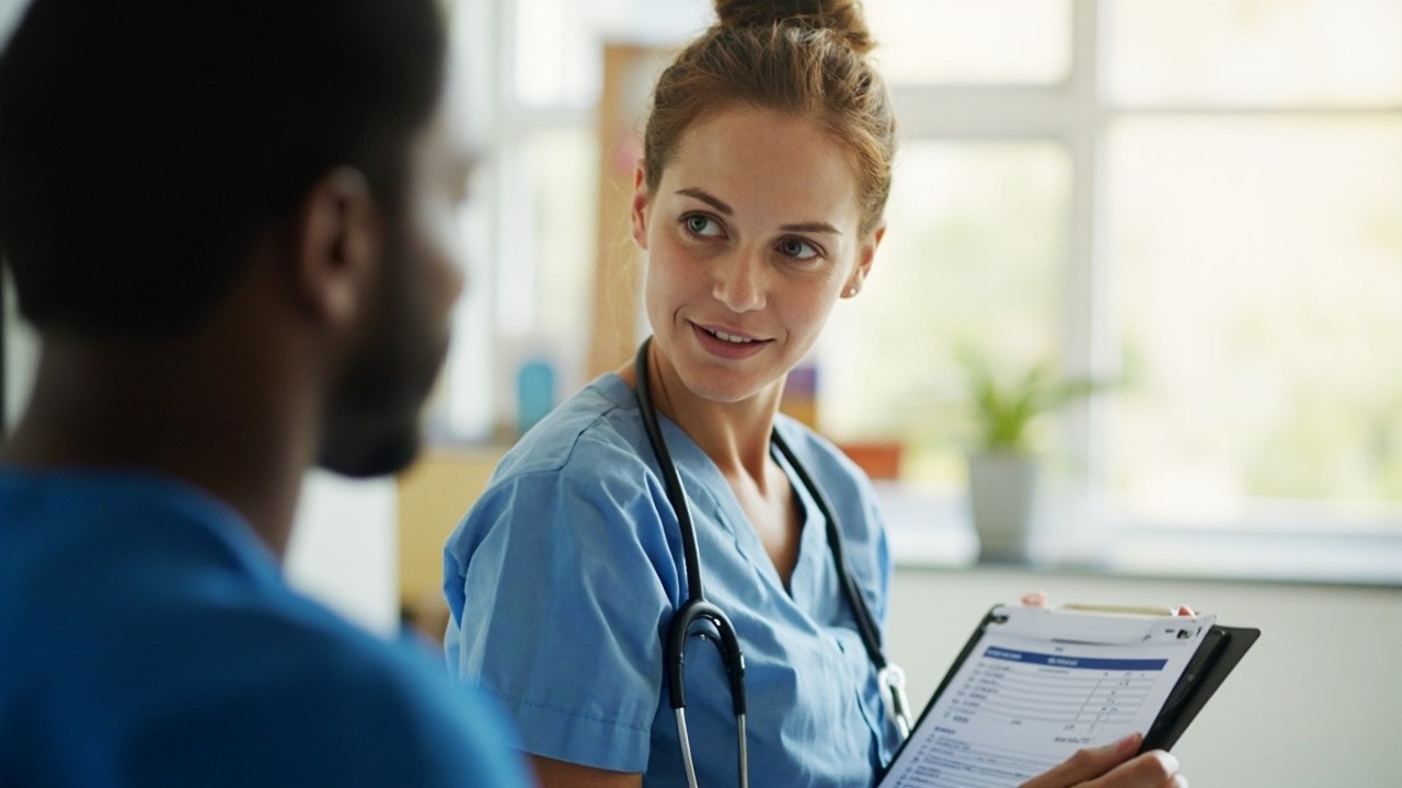 Nurse Explaining Test Results in Bright Clinic