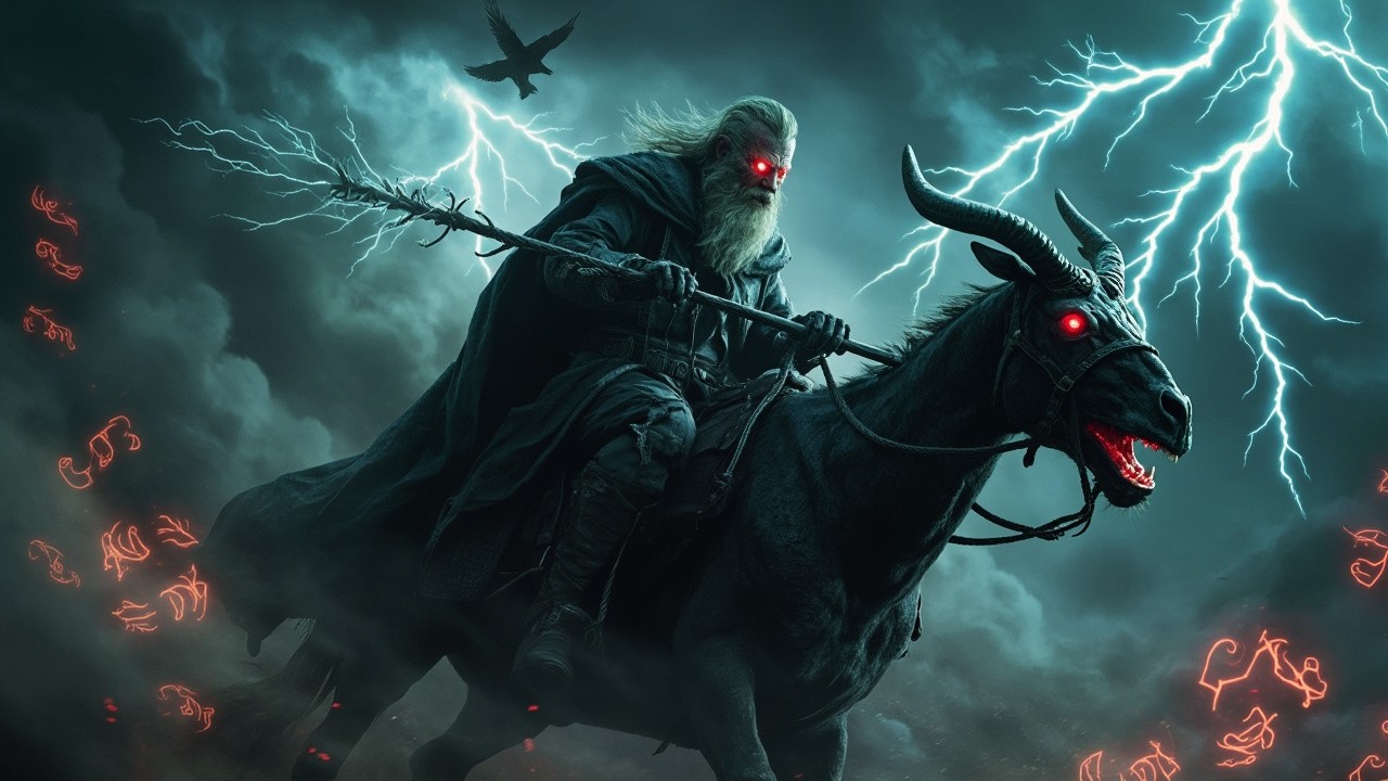 Odin's Monstrous Form in a Nightmarish Horror Scene