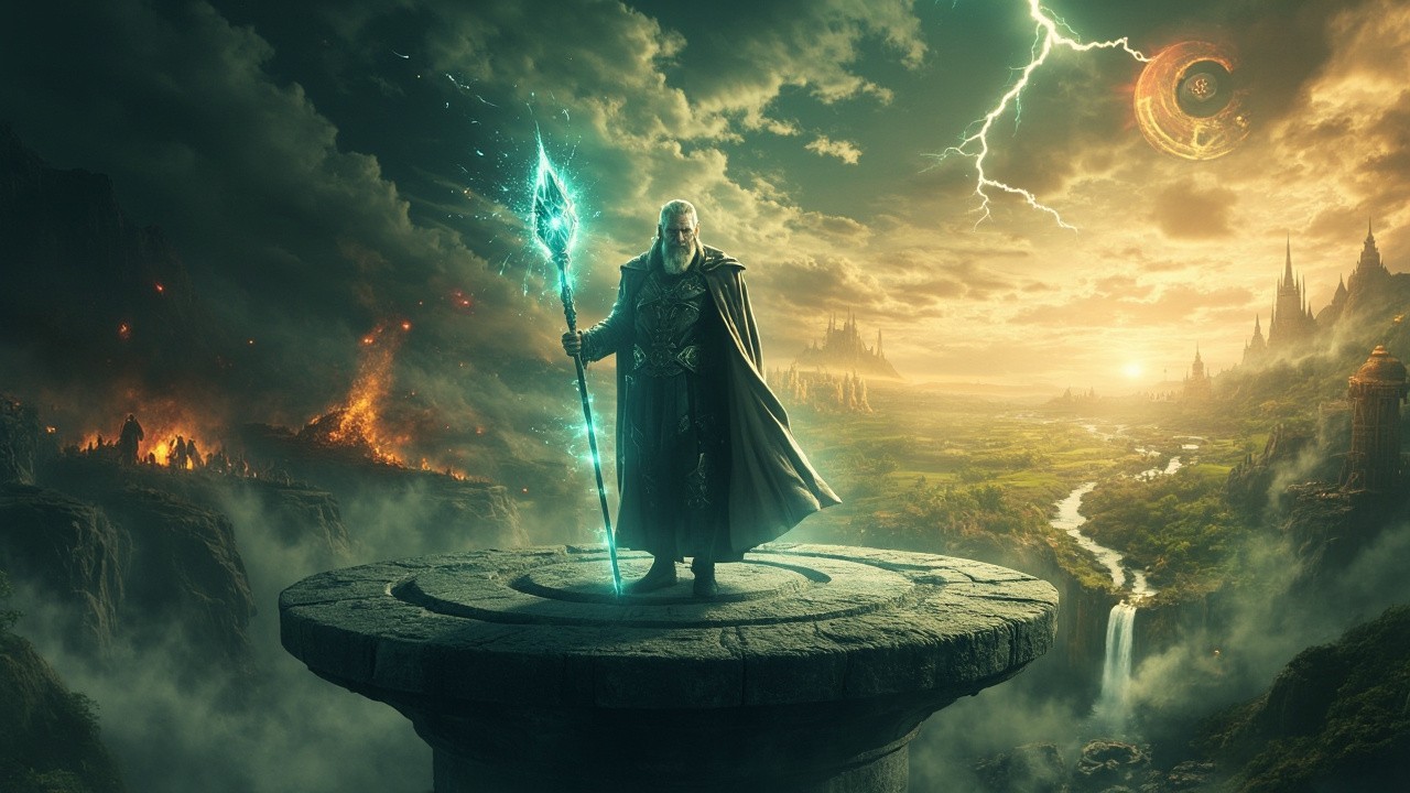 Odin Balancing Two Contrasting Mythical Worlds