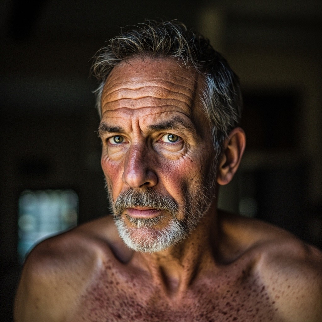Old European Man with Freckles and Thin Hair