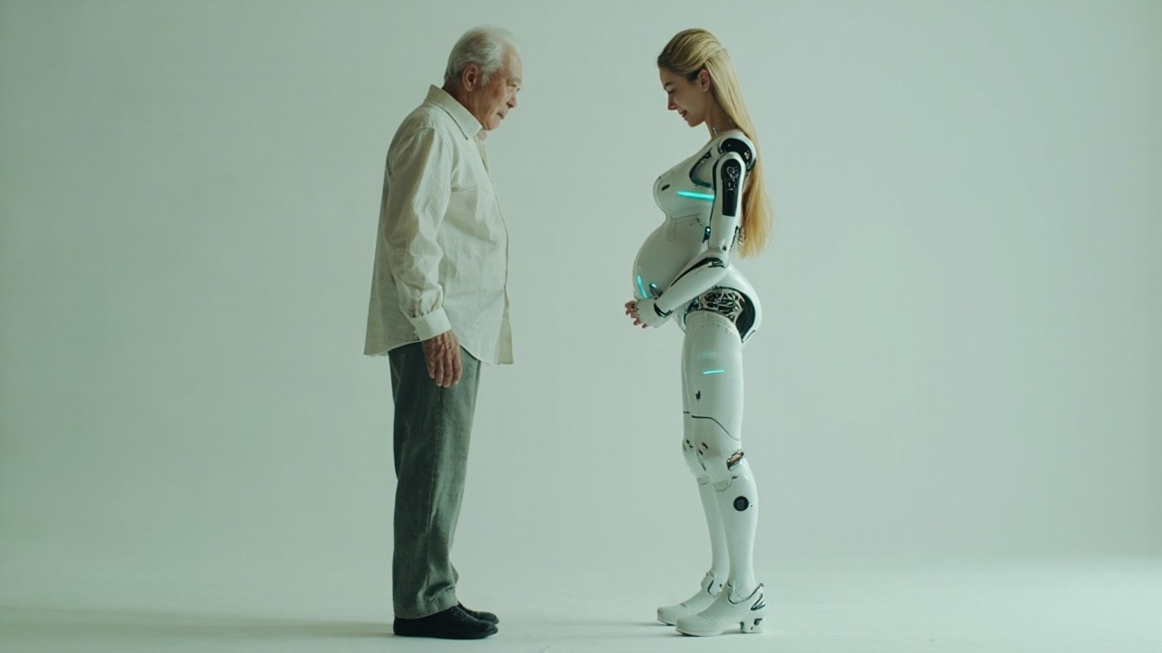 Old Man With His Pregnant Robot Wife Thumbnail
