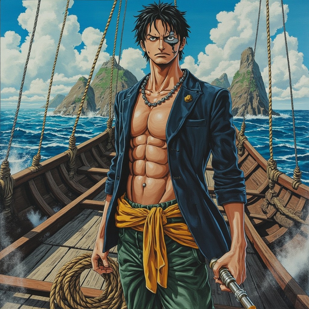 One Piece Character with Eye Scar on Smashed Ship