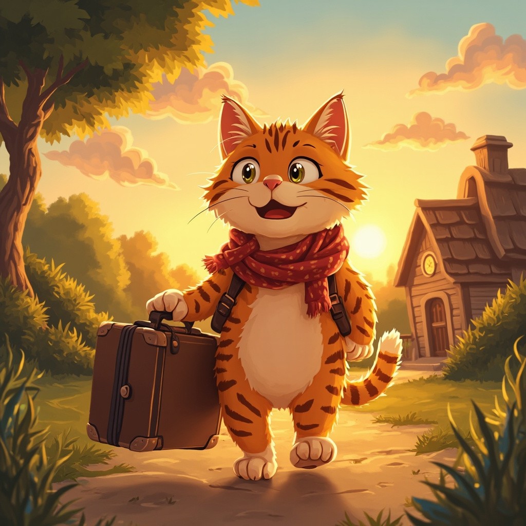 Orange Striped Cat Returns Home at Sunset