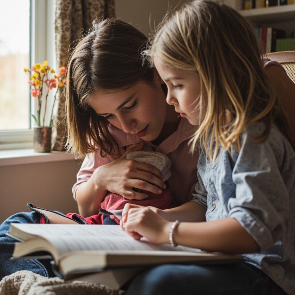 Parent and Child Reading Together with Questions