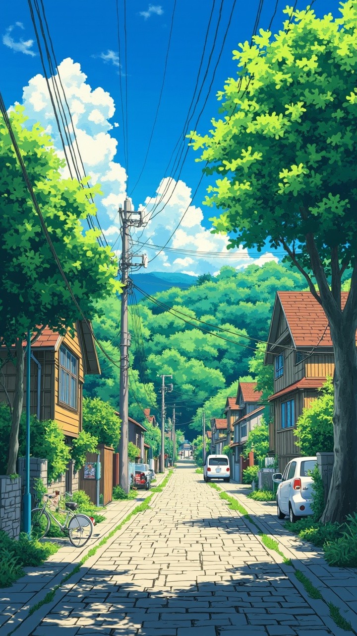 Peaceful Summer Day in Anime-Style Japanese Suburb
