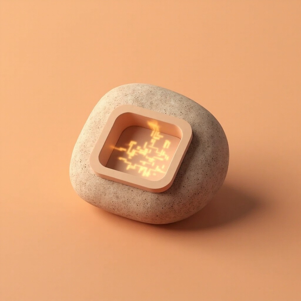 Pebble Stone Revealing Glowing Grid on Terracotta