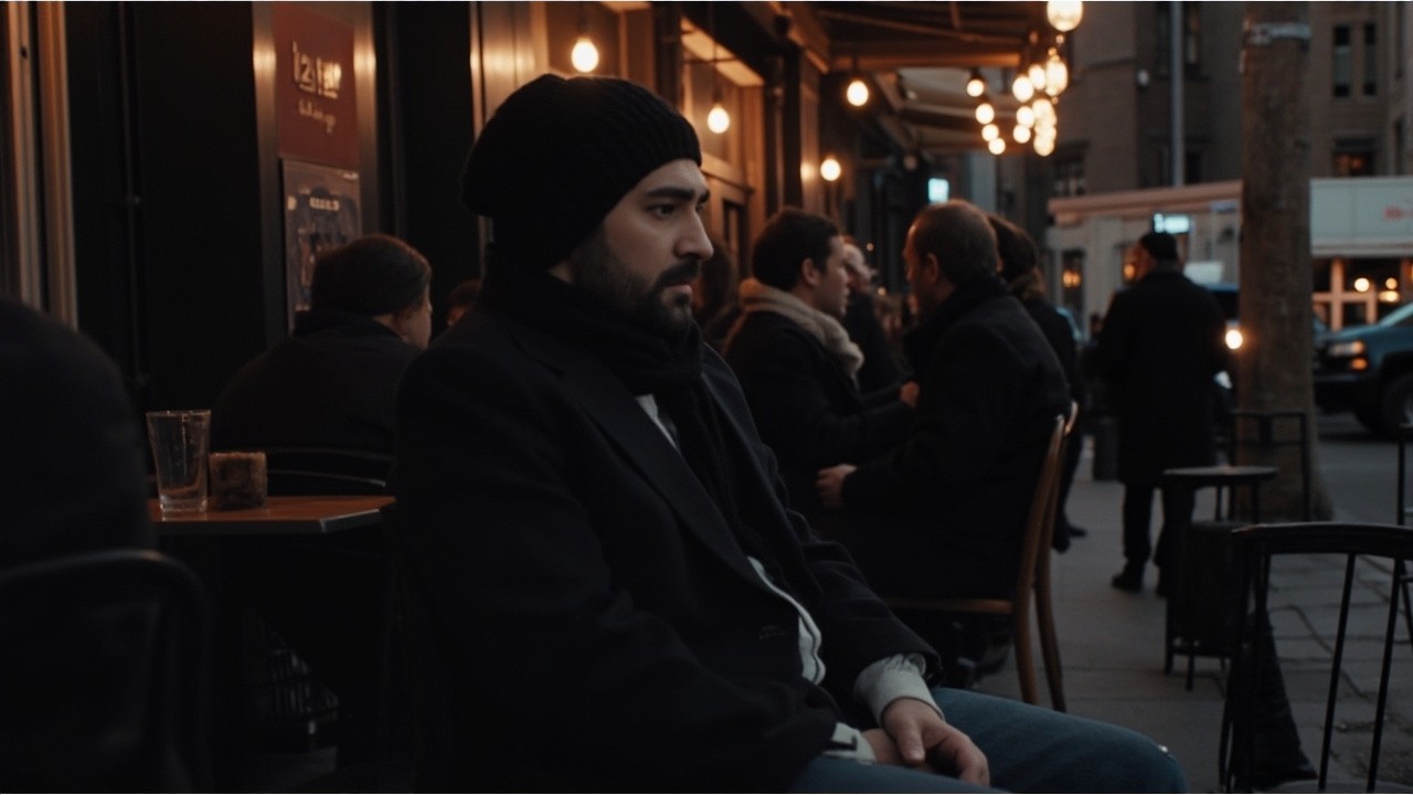 People Sitting Outside a Bar, Feeling Cold