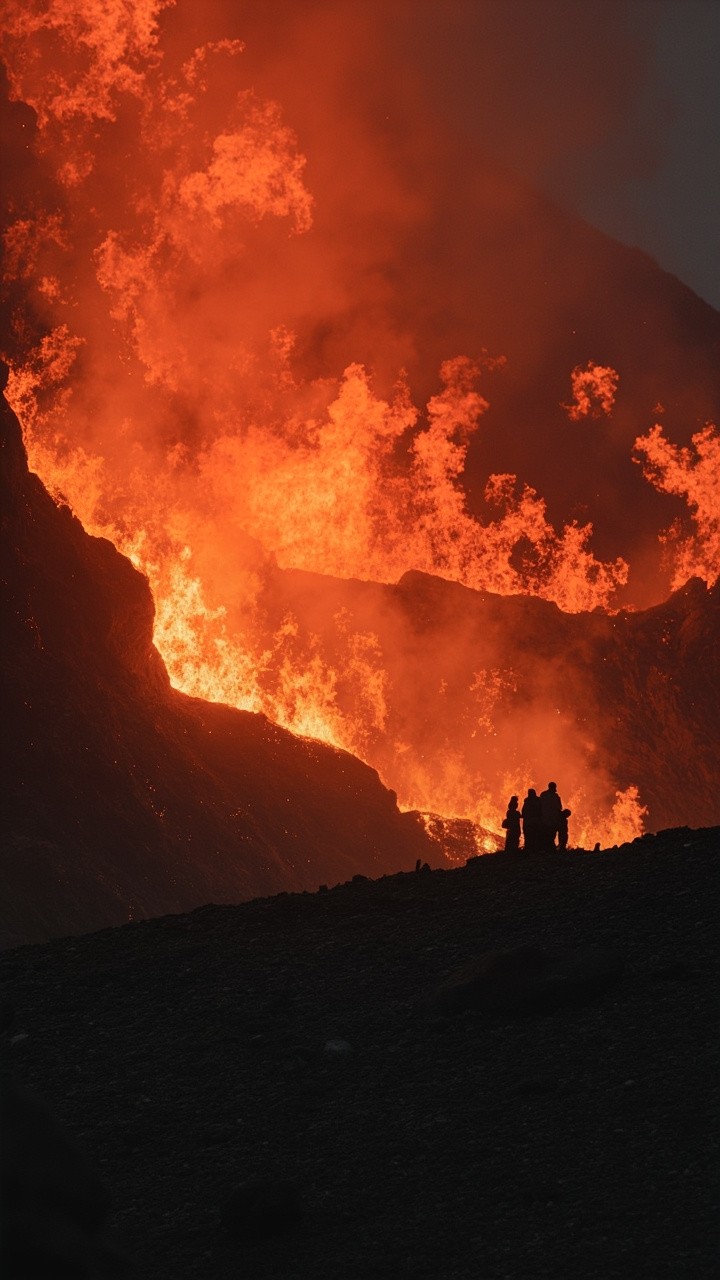 People Standing Near a Volcano