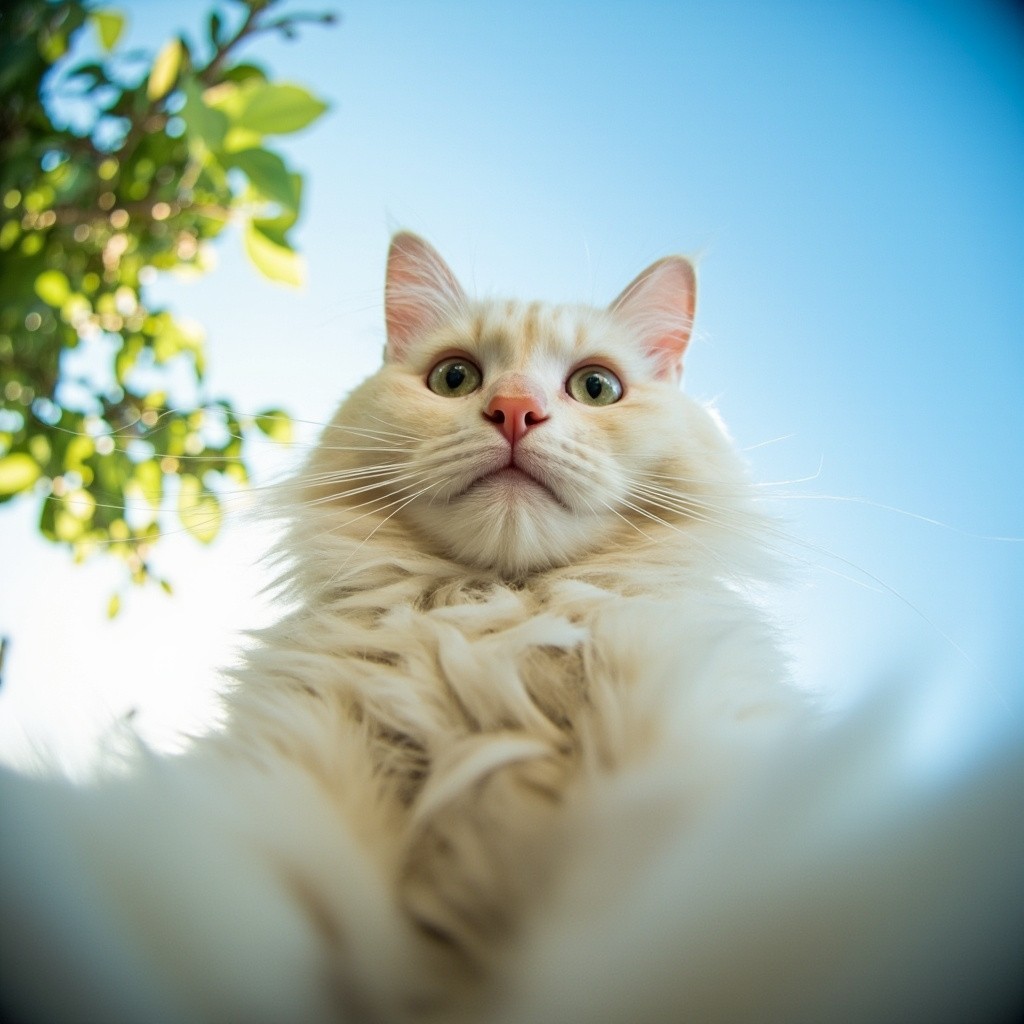 Persian Cat's Accidental Selfie under a Tree