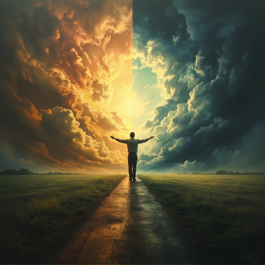 Person Deciding Between Good and Bad Path