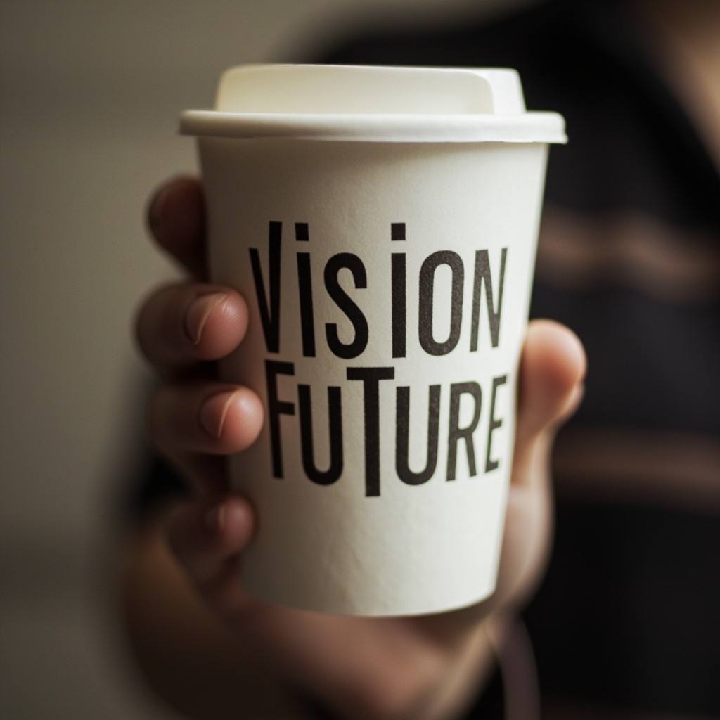 Person Holding a Coffee Cup with Future Vision