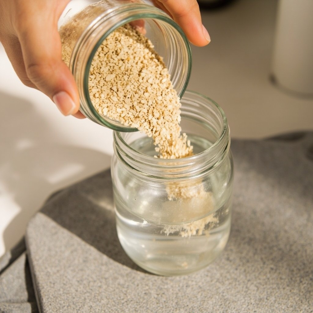 Pouring Psyllium Husk into a Water Jar