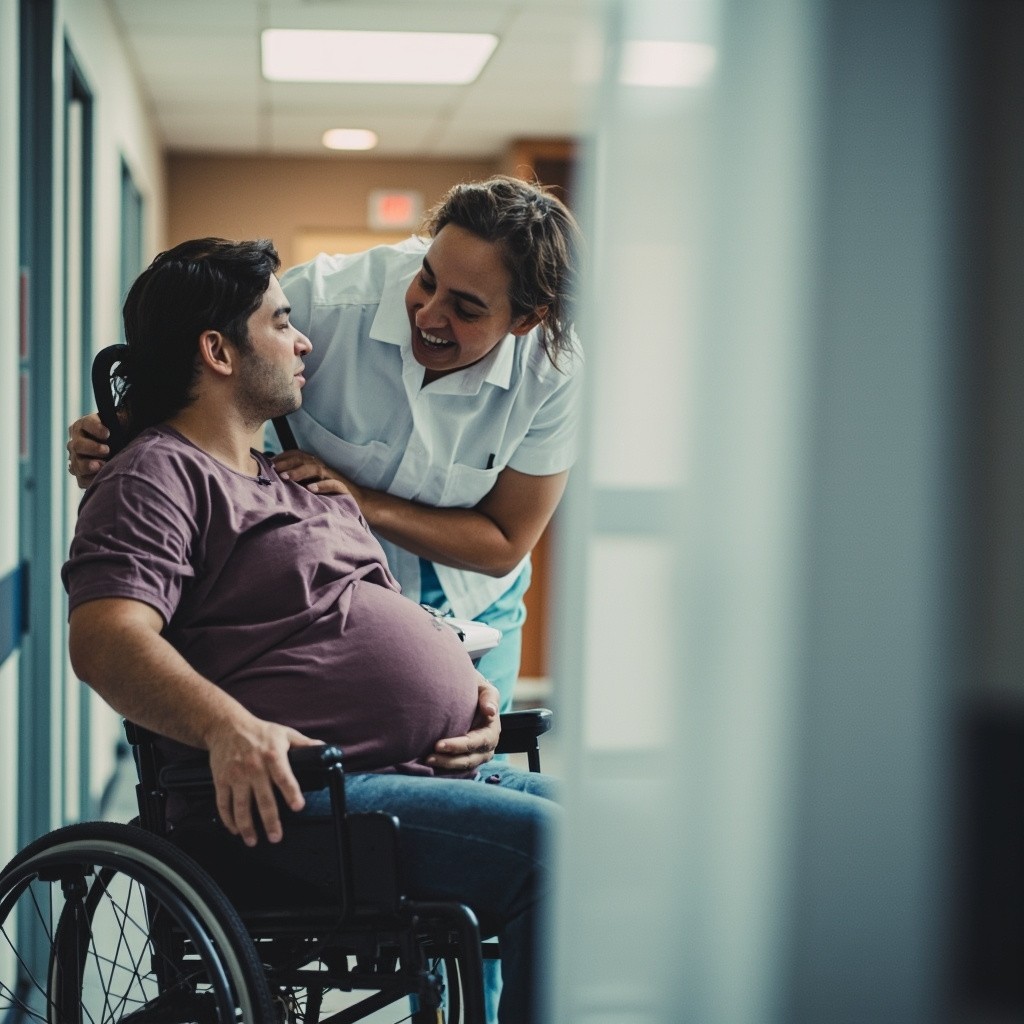 Pregnant Woman Discusses Health with Nurse at Hospital
