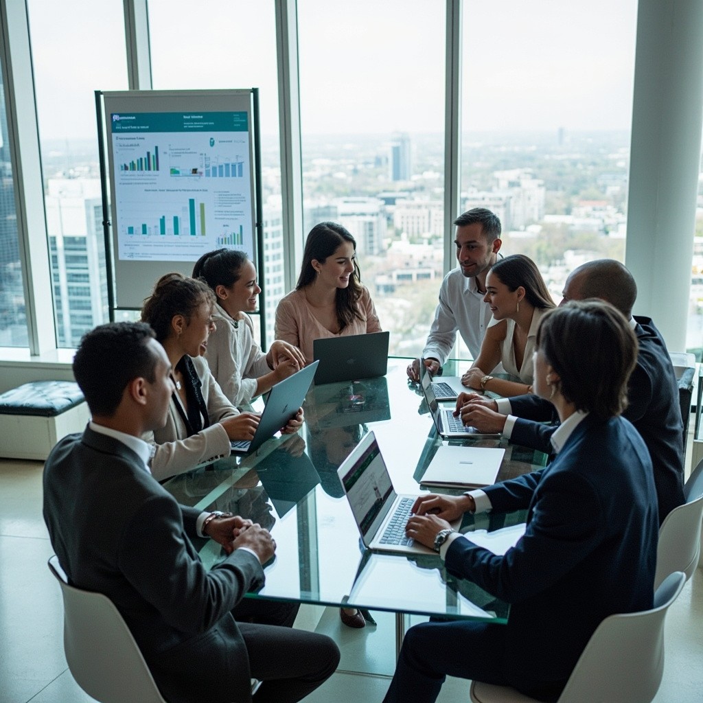 Professionals Collaborating in a High-Rise Office