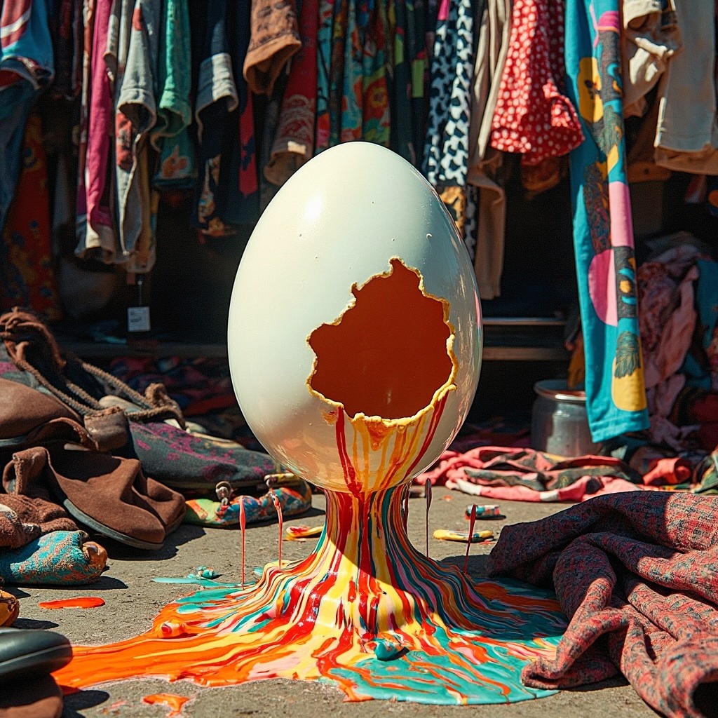 Psychedelic Retro Styled Melting Egg at Market