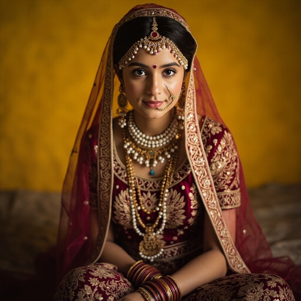 Regally Dressed Rajasthani Maharani with Traditional Jewelry