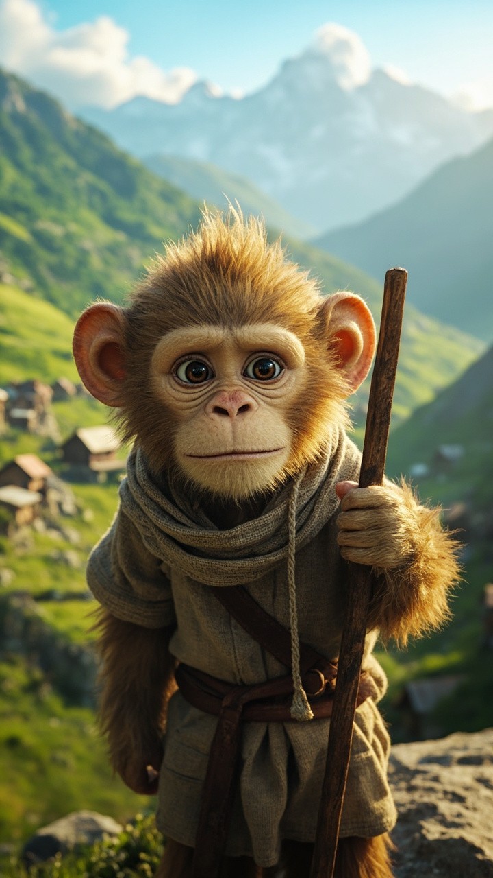 Rivo, the Heroic Monkey Shepherd in Mountain Village